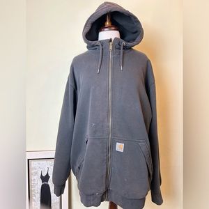 Carhartt Jacket Loose Fit Men Size XL Rain Defender Black Hooded Full Zipper